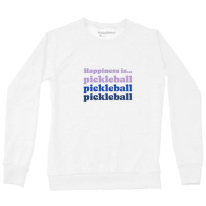 Happiness Is... Women's Pickleball Triple Crew Sweatshirt - White
